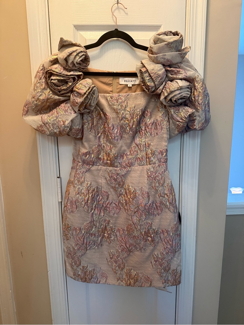 Elliatt Blush Pink & Gold Brocade Floral Dress